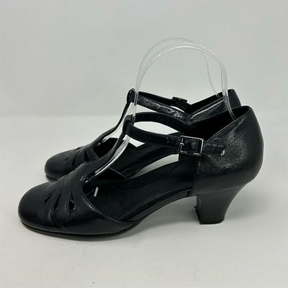 Aerosoles Heelrest Women's Black T-Strap Faux Leather Mary Jane Heels Size 8.5M - Picture 6 of 13